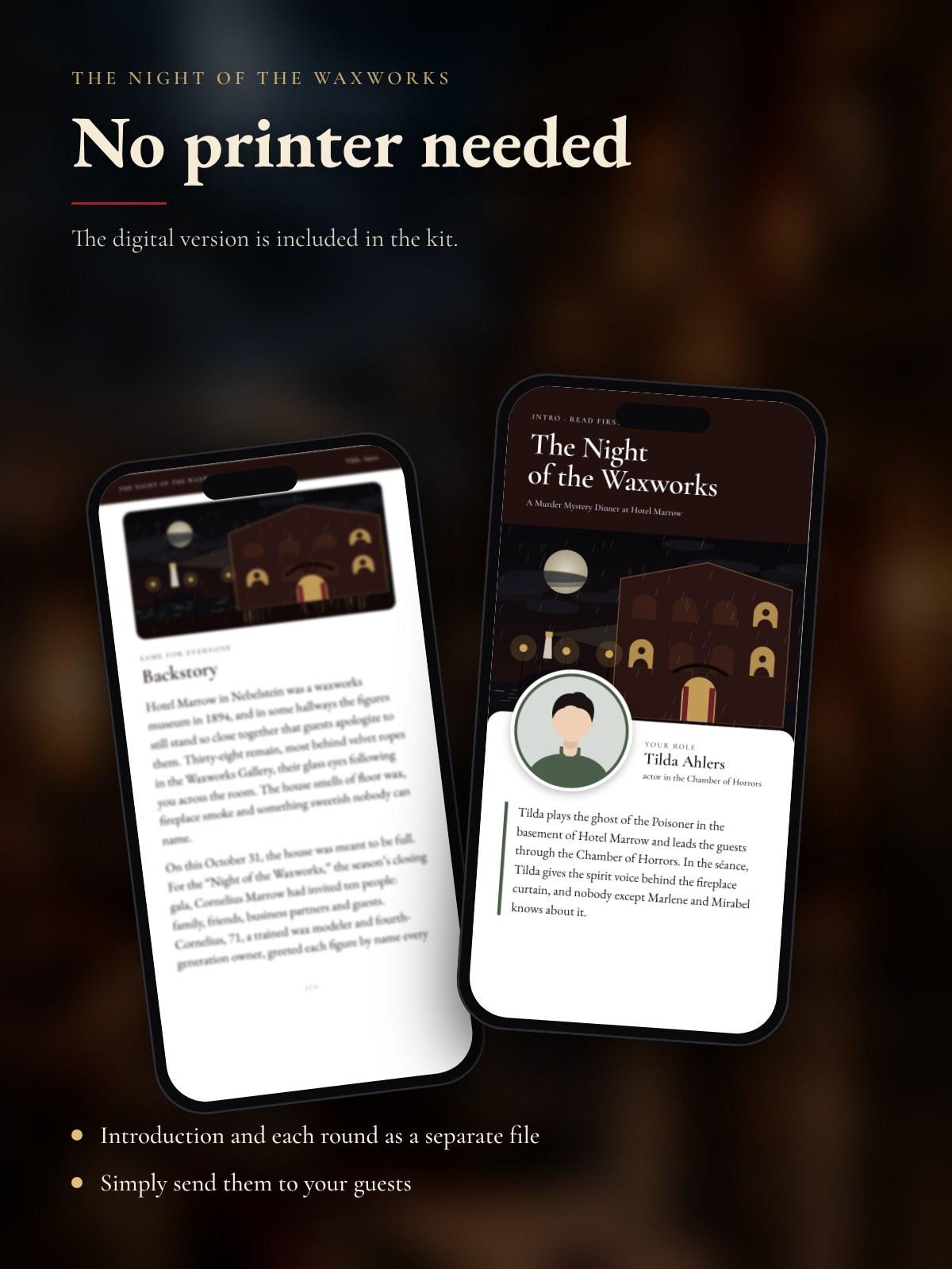 Two phones showing the intro of a character from the Digital version