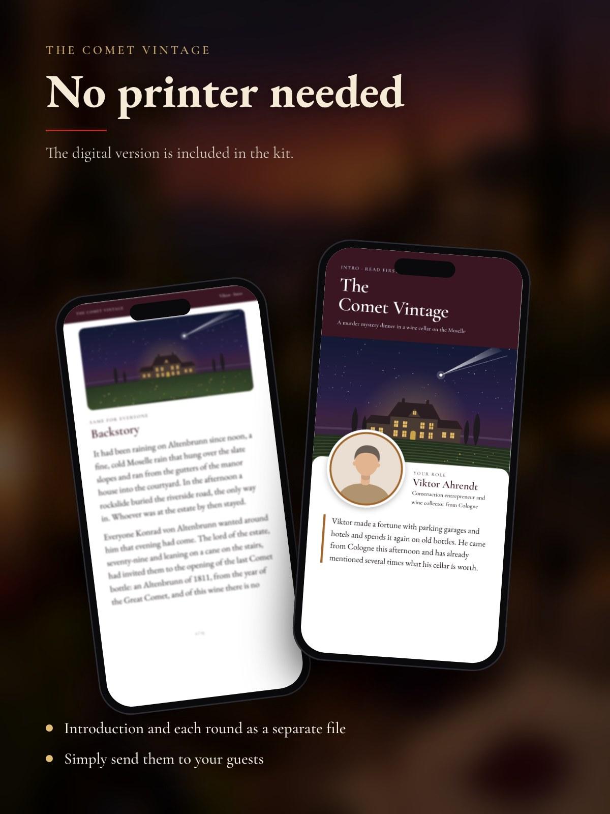 Two phones showing a character's Intro from the Digital version