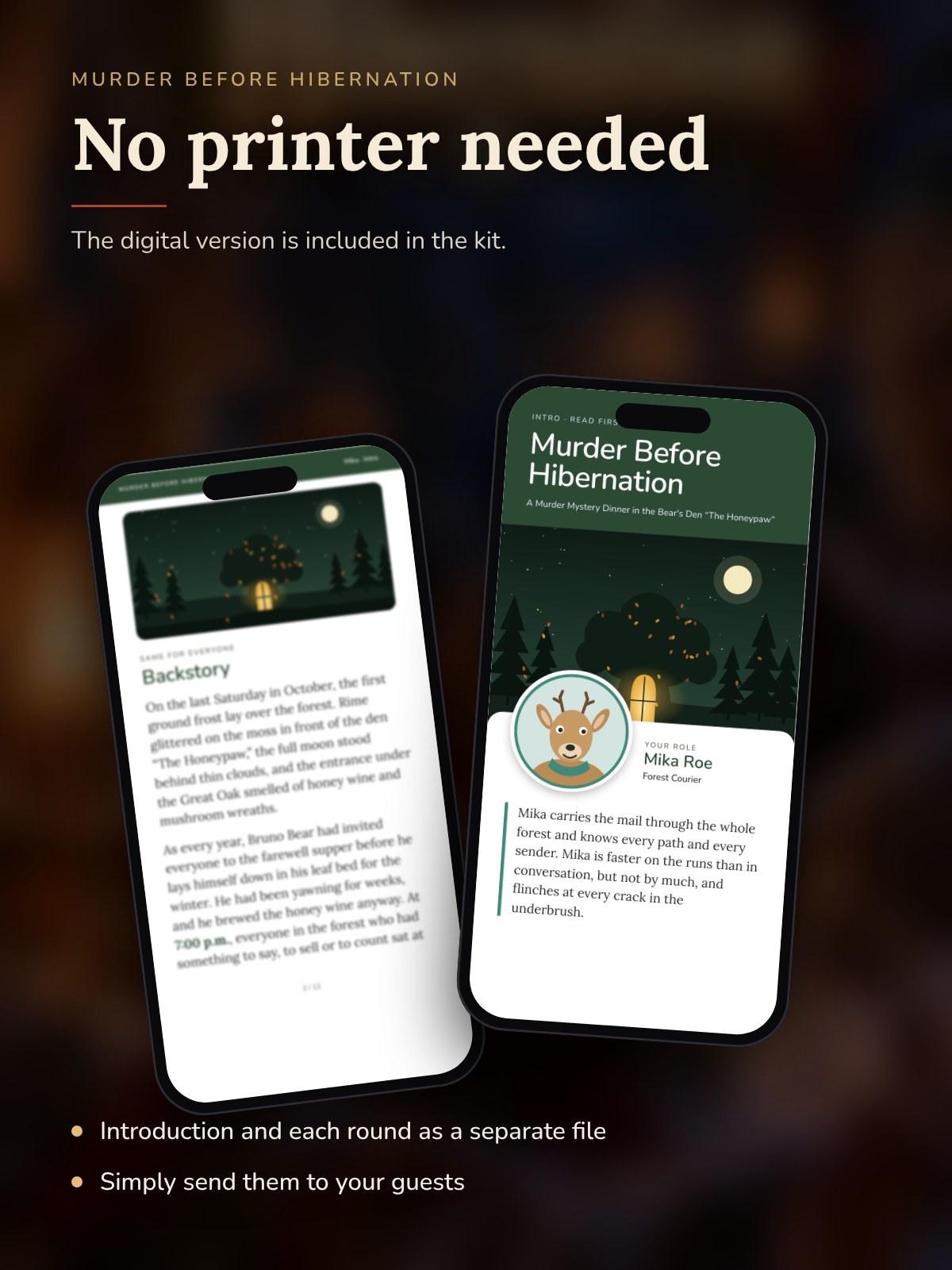 Two phones show a character's intro from the Digital version